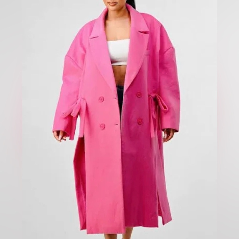 Pink Women's Oversized Pink Double-Breasted Coat